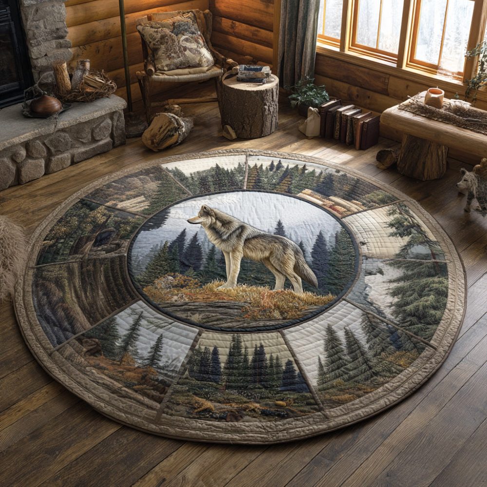 Shadow Wolf Quilted Round Mat