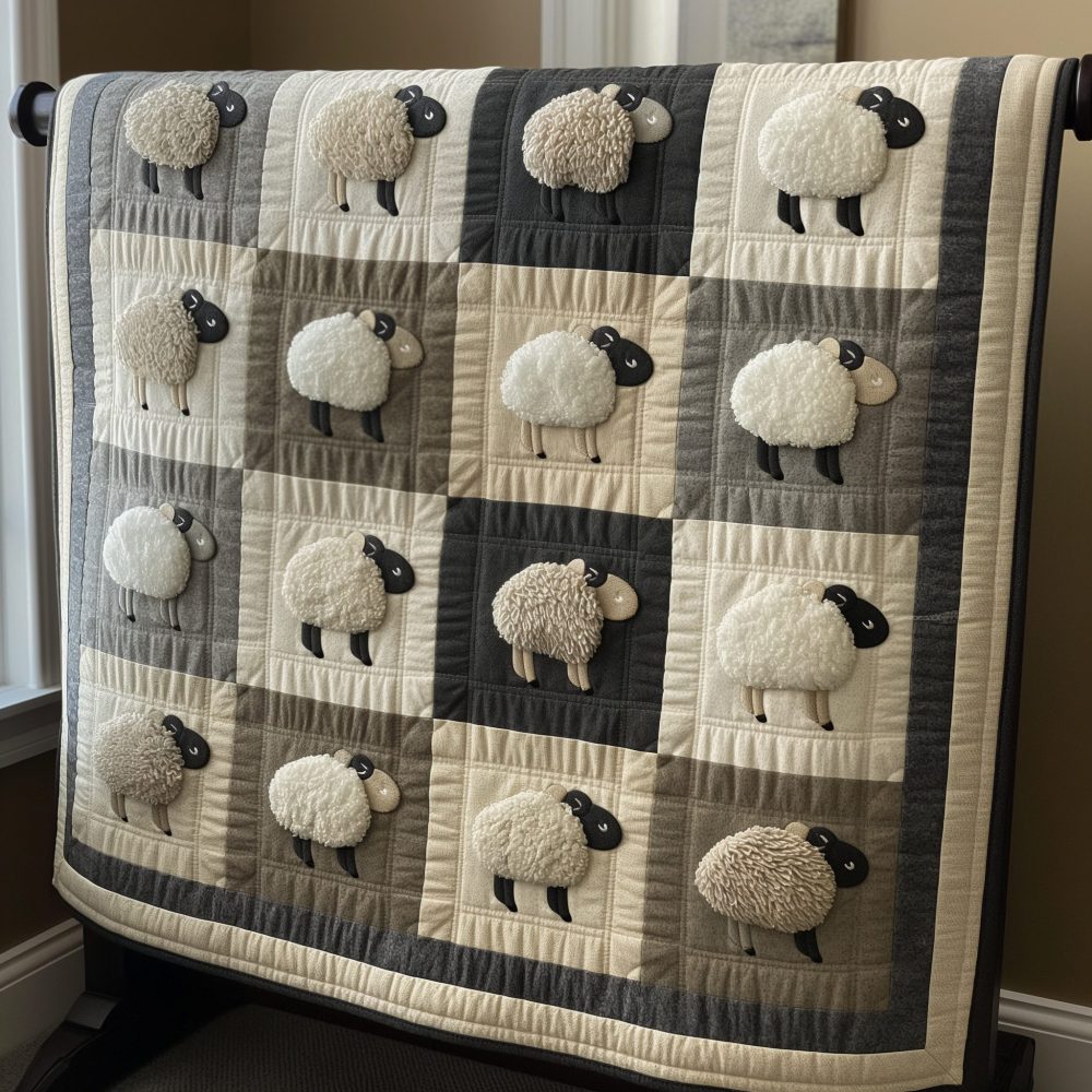 Shadow And Light Sheep Quilted Blanket