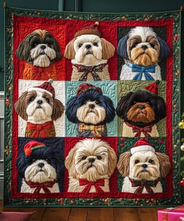 Shih Tzu Christmas Joy Quilted Blanket