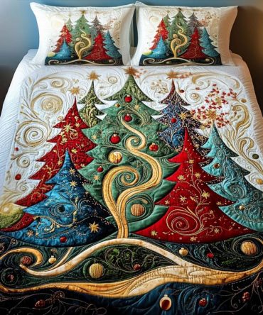 Shimmering Evergreen Tales 3-Piece Quilted Bedding Set