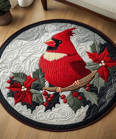Silent Cardinal Quilted Round Mat