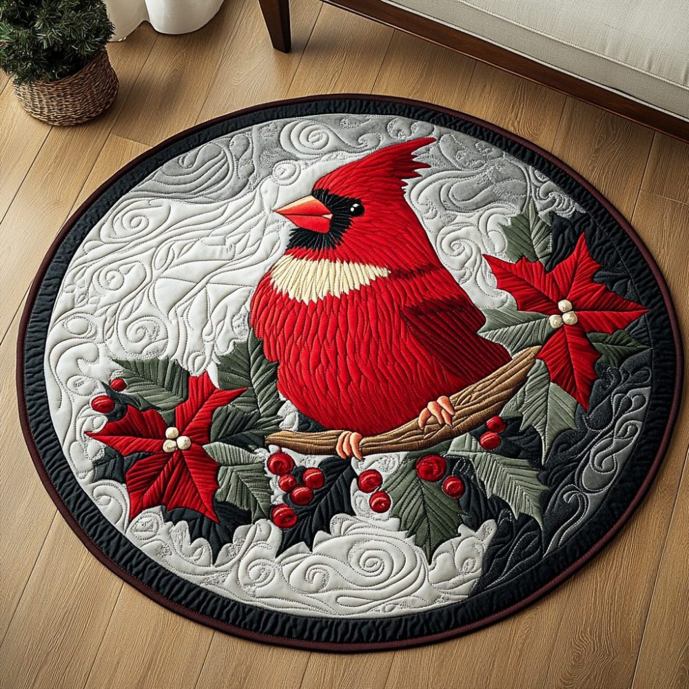 Silent Cardinal Quilted Round Mat