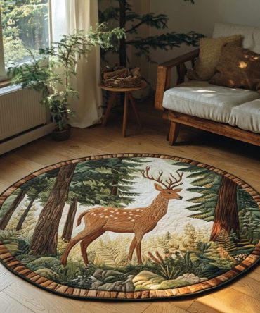 Silent Deer Quilted Round Mat