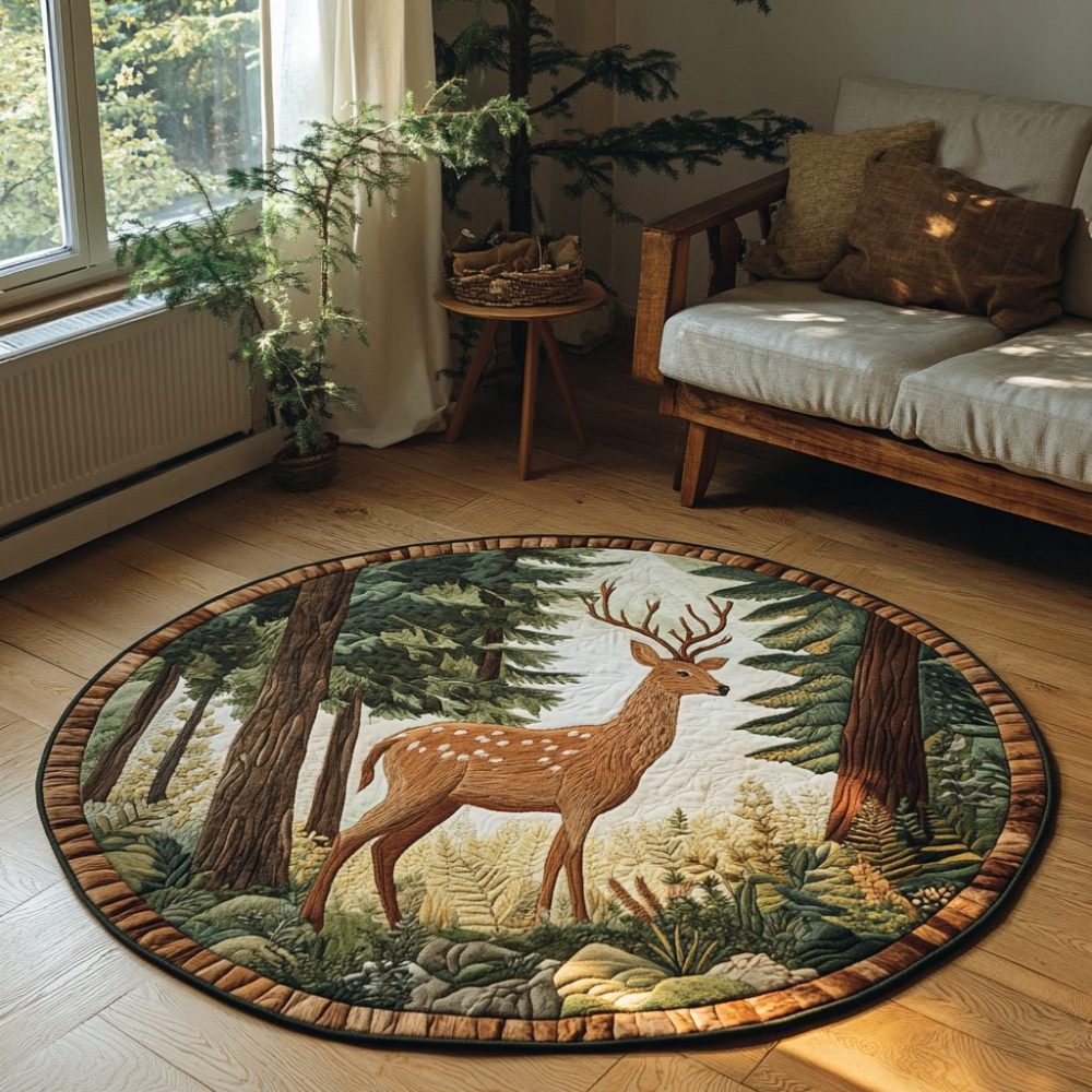 Silent Deer Quilted Round Mat