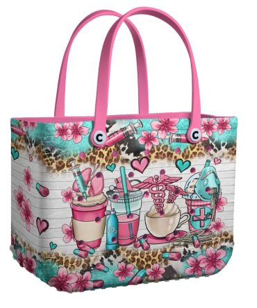 Vibrant Medical-Themed Tote Bag With Pink Floral Design – Unique Gift For Healthcare Professionals