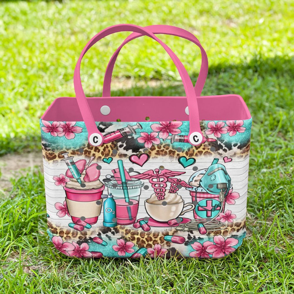 Vibrant Medical-Themed Tote Bag With Pink Floral Design – Unique Gift For Healthcare Professionals - Image 2