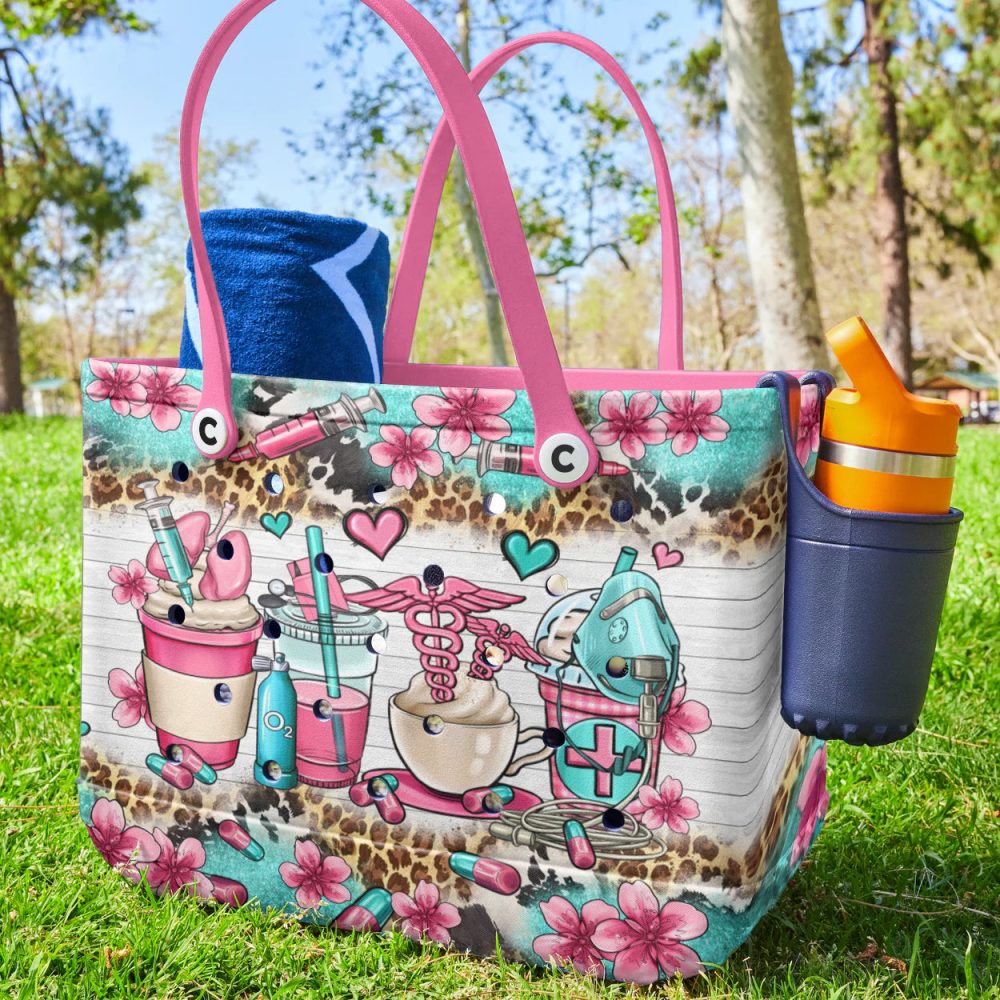 Vibrant Medical-Themed Tote Bag With Pink Floral Design – Unique Gift For Healthcare Professionals - Image 3