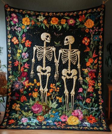 Skeleton Couple Halloween Quilted Blanket