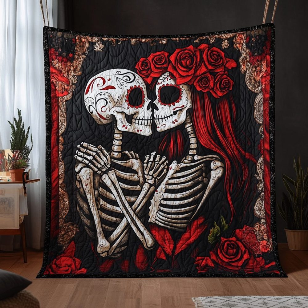Skeleton Couple Halloween Quilted Blanket
