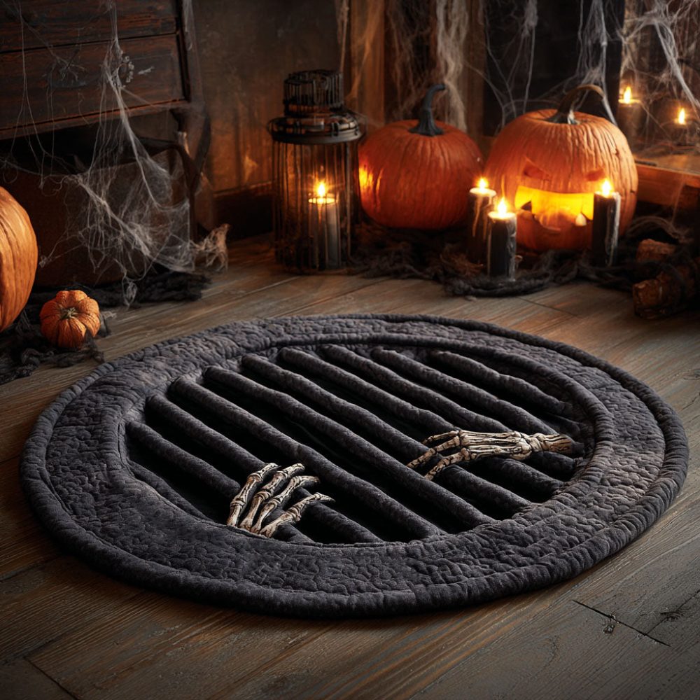 Skeleton Trapdoor Quilted Round Mat