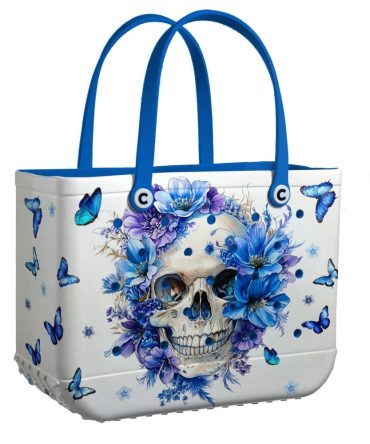 Bucket Tote Bag, Limited Edition Bogg Bag, Beach Bag Blue Aura Skull
