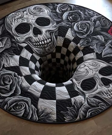 Skull Roses Quilted Round Mat