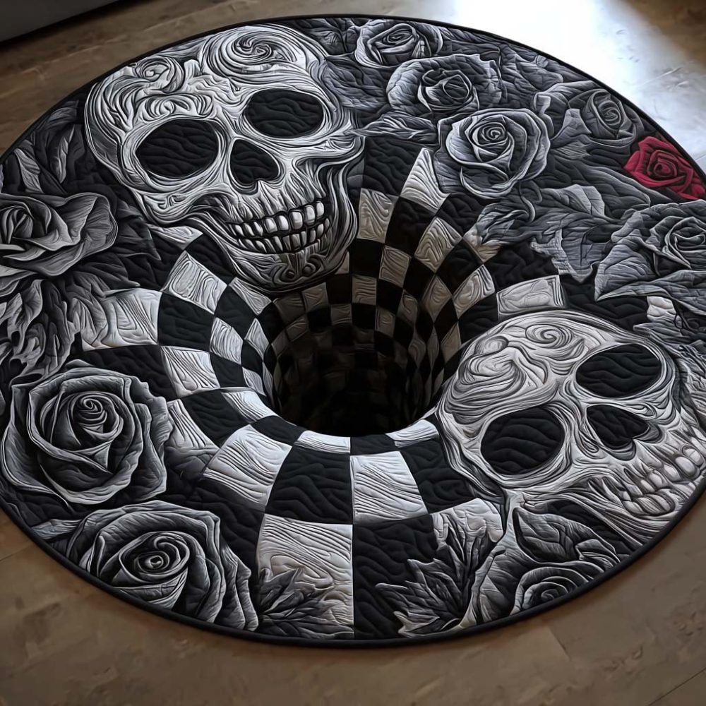 Skull Roses Quilted Round Mat