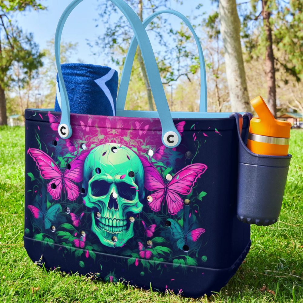 Bucket Tote Bag, Limited Edition Bogg Bag, Beach Bag Skull & Spectrum - Image 4