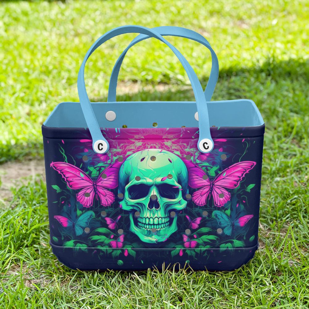Bucket Tote Bag, Limited Edition Bogg Bag, Beach Bag Skull & Spectrum - Image 2