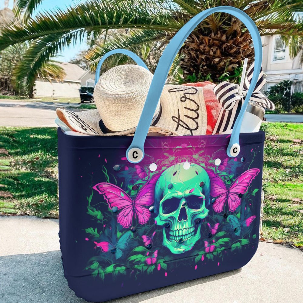 Bucket Tote Bag, Limited Edition Bogg Bag, Beach Bag Skull & Spectrum - Image 3