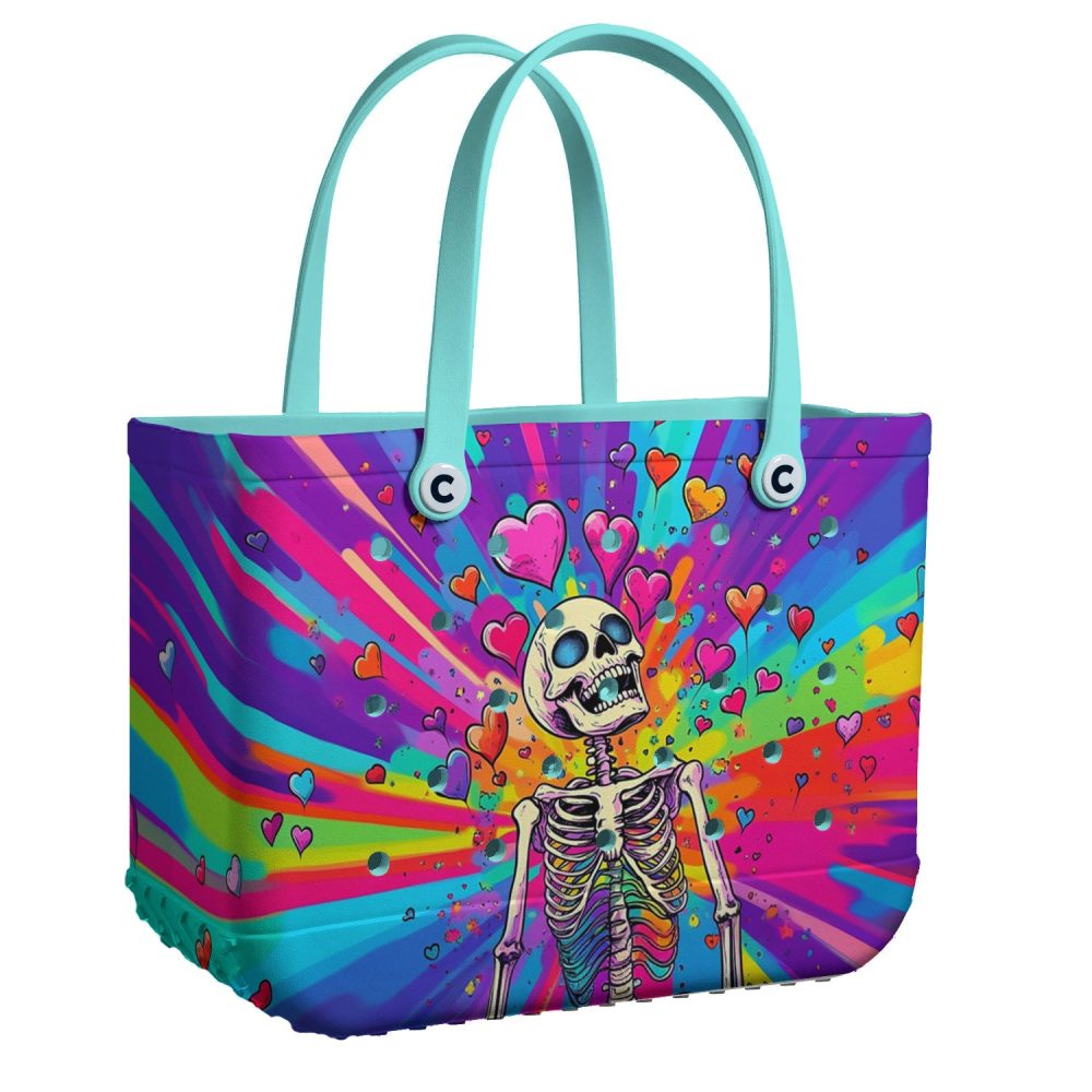 Bucket Tote Bag, Limited Edition Bogg Bag, Beach Bag Skull'S Heart