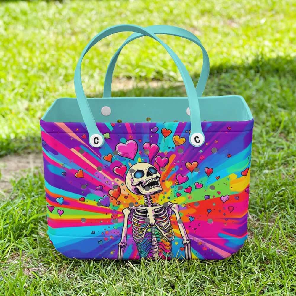 Bucket Tote Bag, Limited Edition Bogg Bag, Beach Bag Skull'S Heart - Image 2