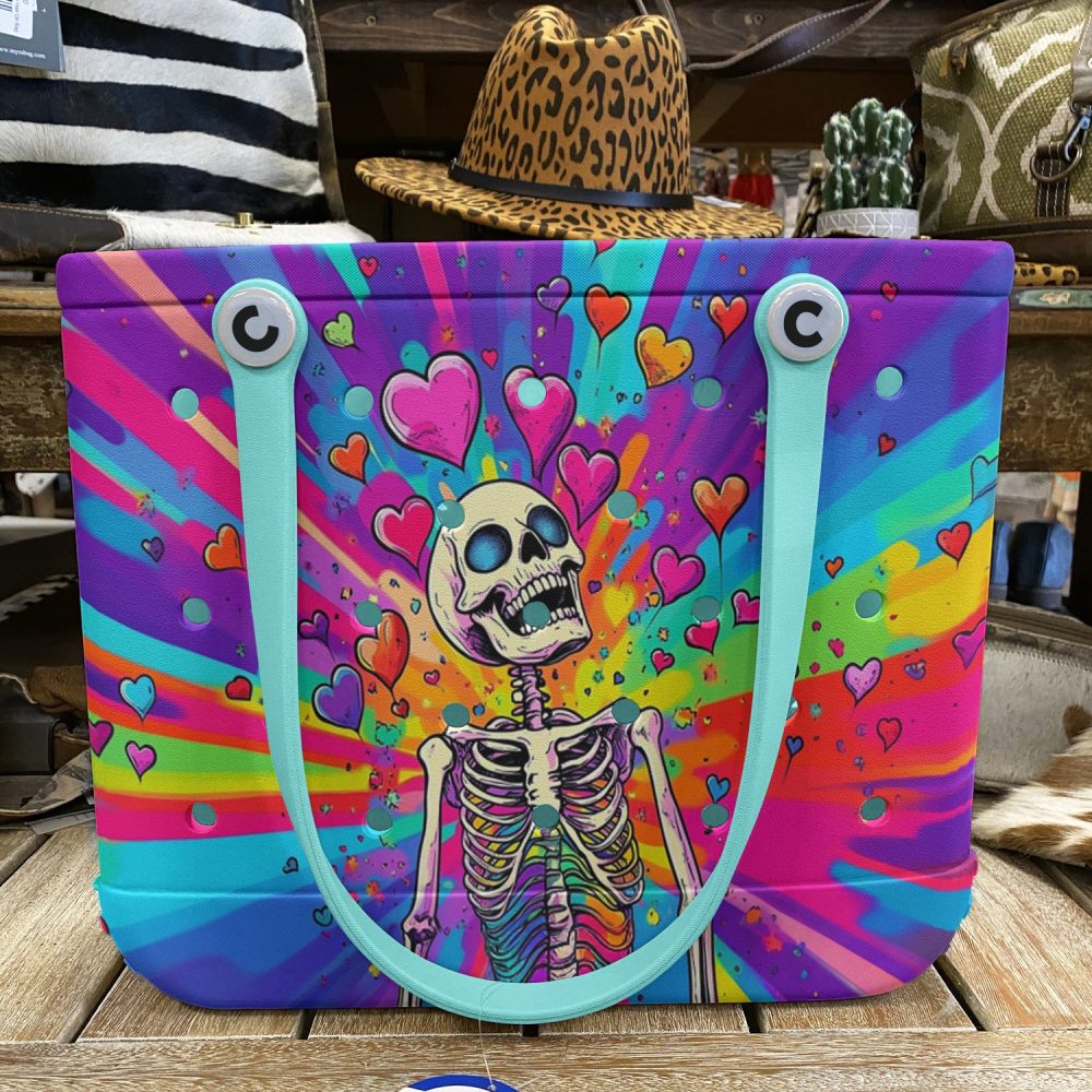 Bucket Tote Bag, Limited Edition Bogg Bag, Beach Bag Skull'S Heart - Image 6