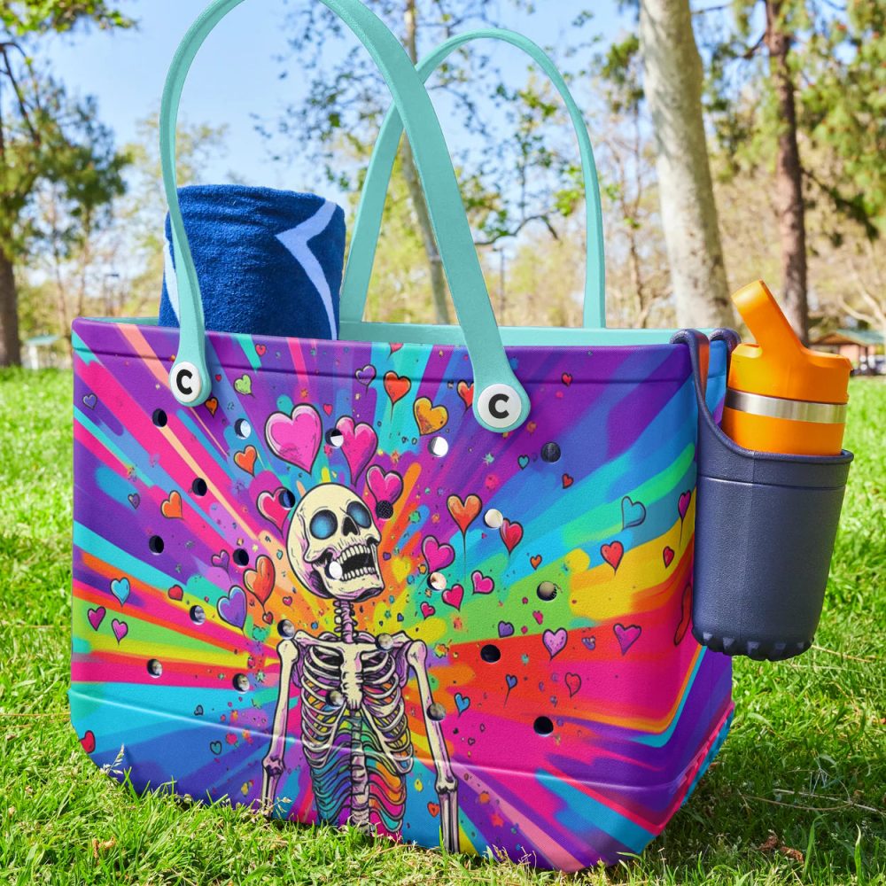 Bucket Tote Bag, Limited Edition Bogg Bag, Beach Bag Skull'S Heart - Image 3