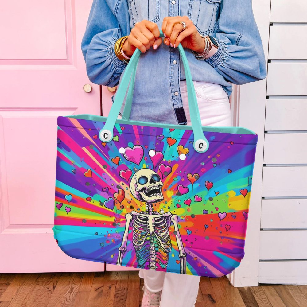 Bucket Tote Bag, Limited Edition Bogg Bag, Beach Bag Skull'S Heart - Image 5
