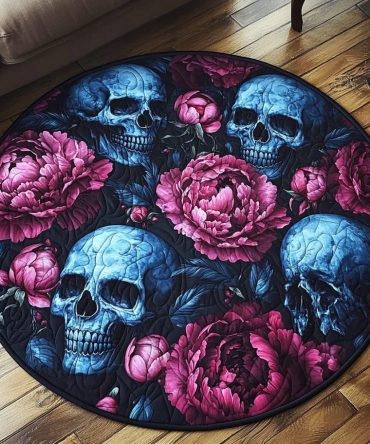 Skully Bloom Quilted Round Mat
