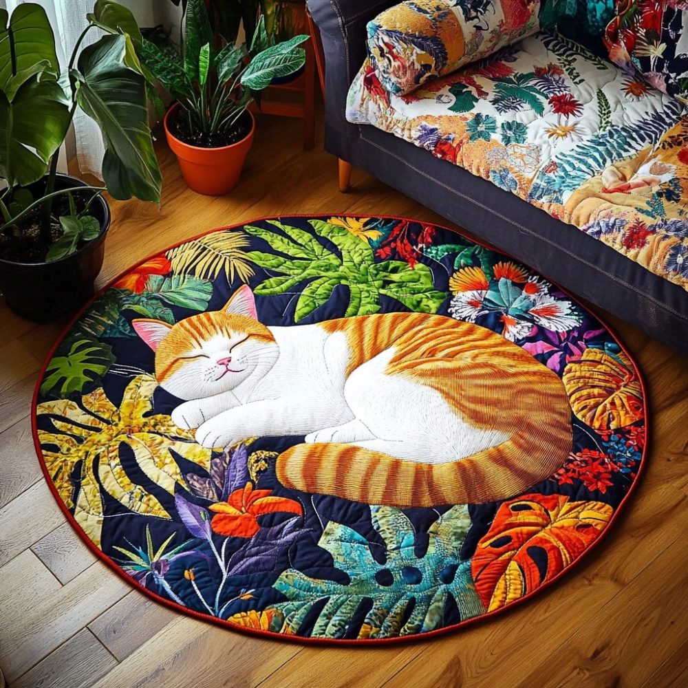 Sleeping Cat Retreat Quilted Round Mat