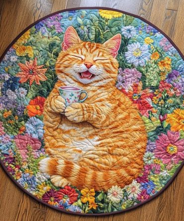 Sleepy Cat Quilted Round Mat