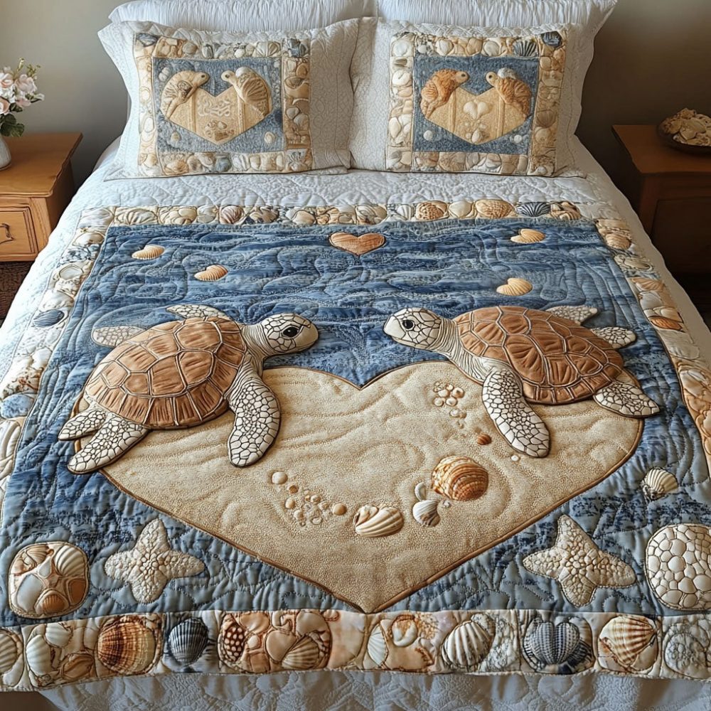 Slow And Steady Hearts 3-Piece Quilted Bedding Set