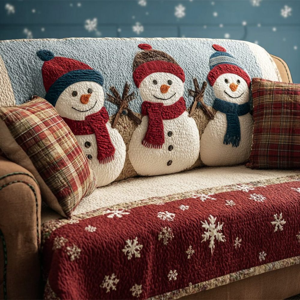 Smiling Snowman Quilted Sofa Cover