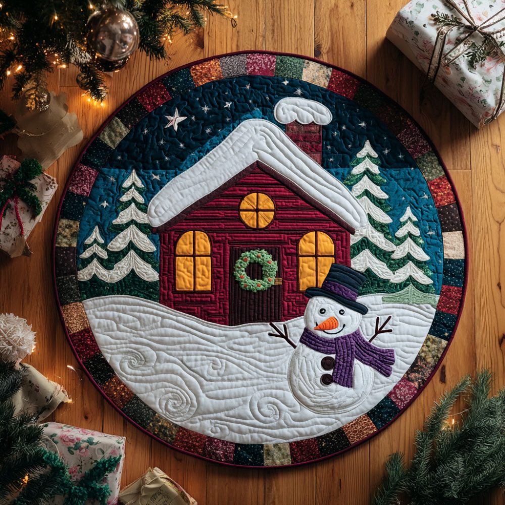 Snow Cabin Quilted Round Mat