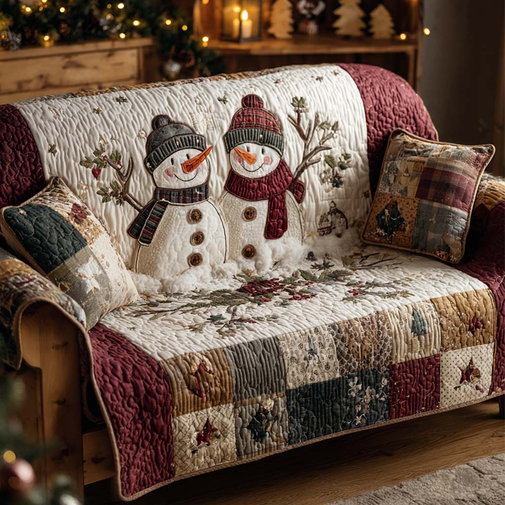 Snow Friends Classic Quilted Sofa Cover