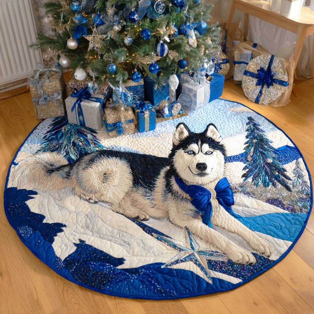 Snow Husky Quilted Round Mat