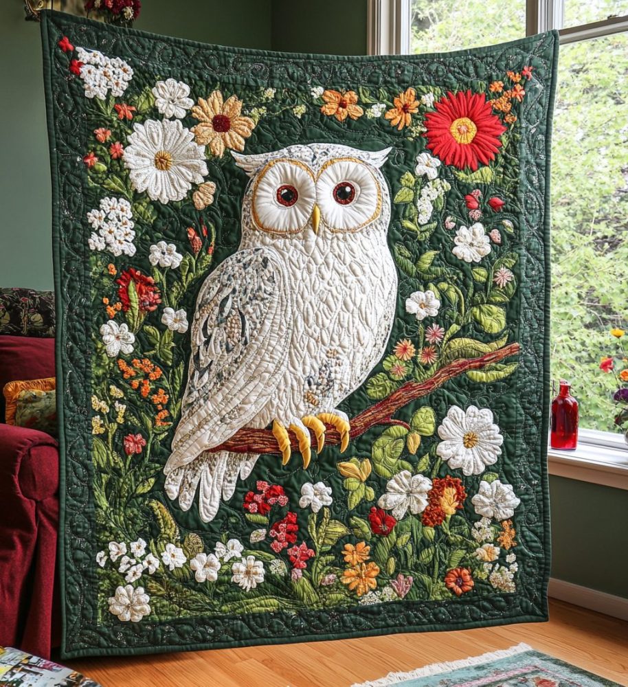 Snow Owl Quilted Blanket