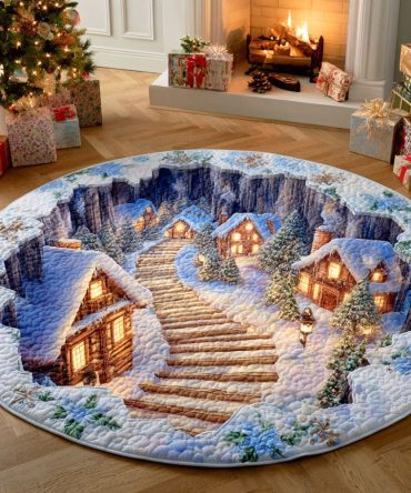 Snow Village Stairs Quilted Round Mat