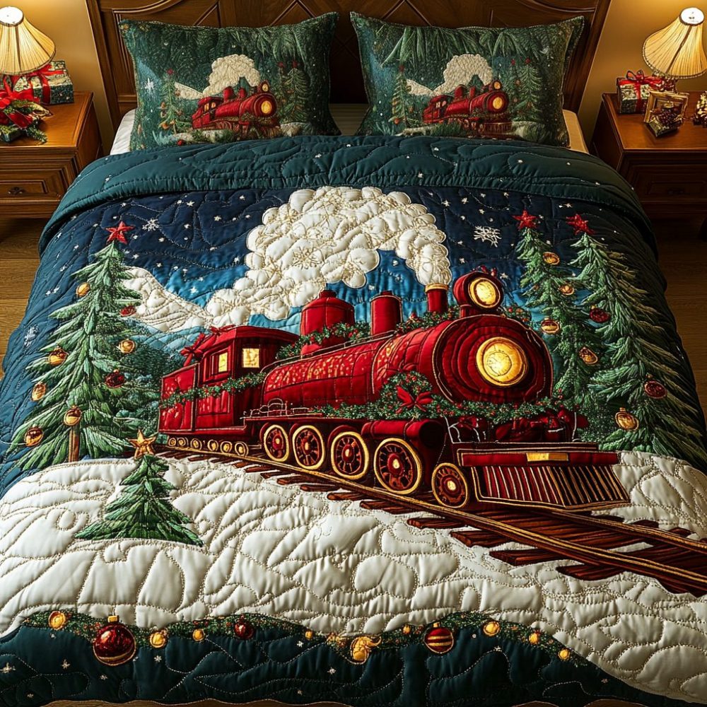 Snowbound Train 3-Piece Quilted Bedding Set