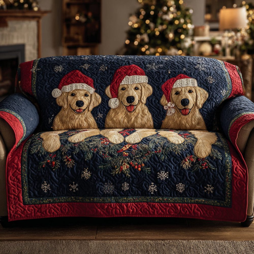 Snowflake Golden Retriever Quilted Sofa Cover