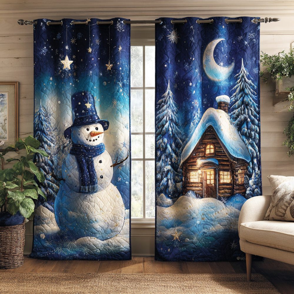 Snowland Cheer Snowman Quilted Curtains
