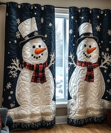 Snowman Glow Quilted Curtains