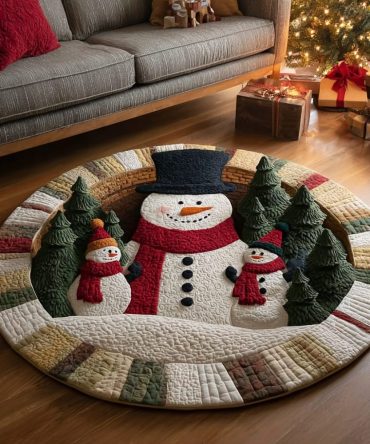 Snowman Glow Quilted Round Mat