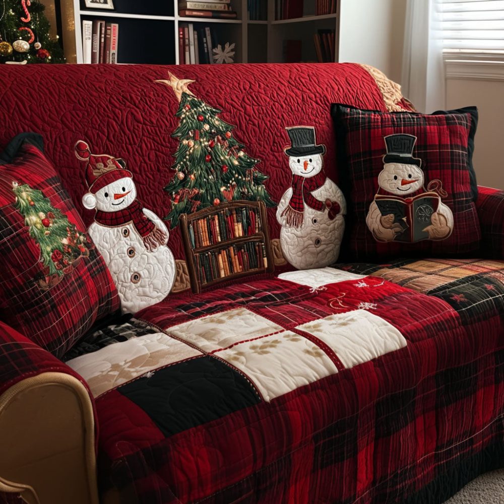 Snowman Harmony Quilted Sofa Cover