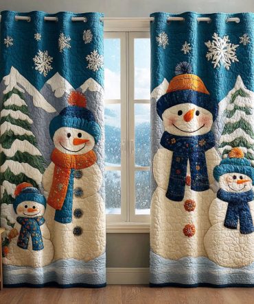 Snowman Holiday Smile Quilted Curtains