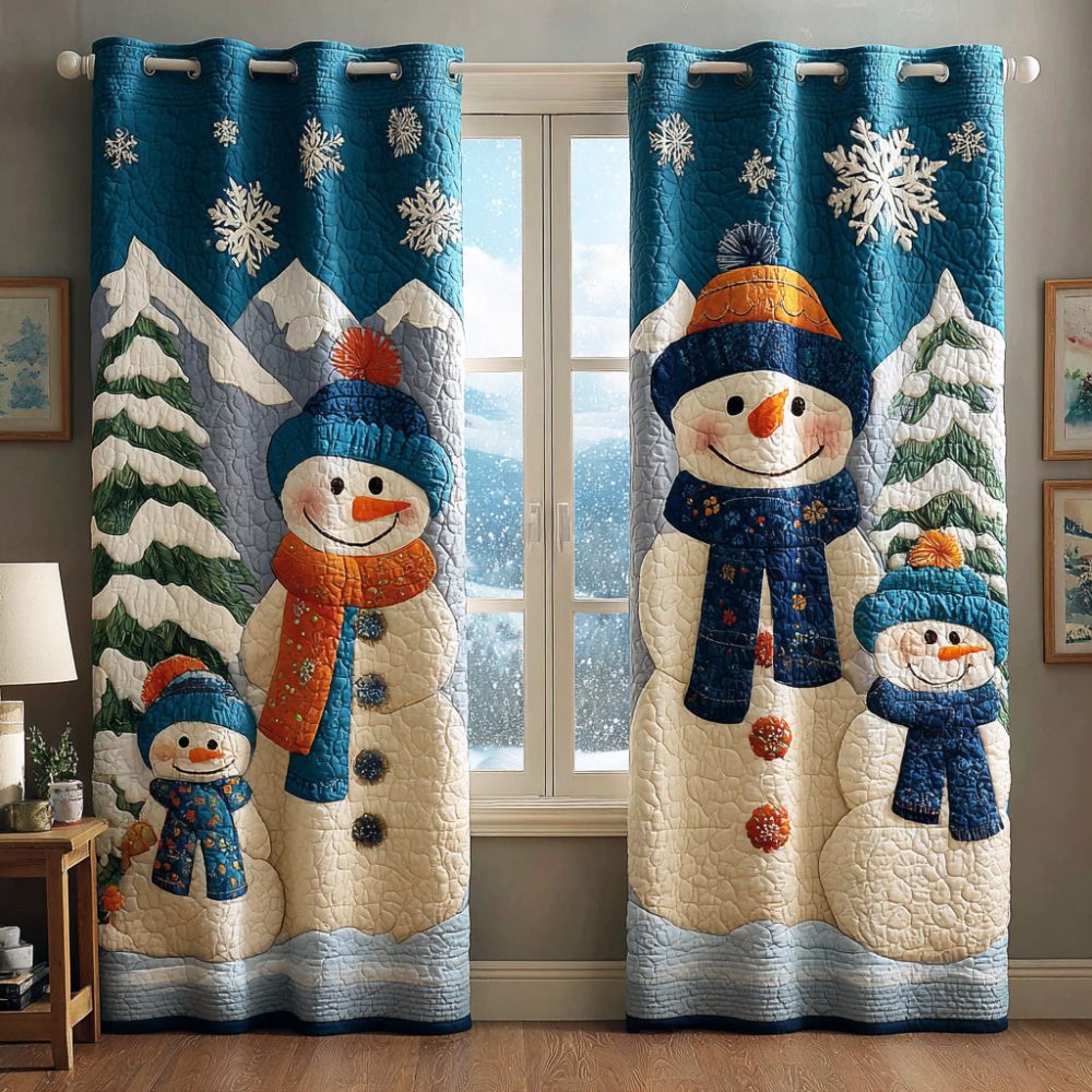 Snowman Holiday Smile Quilted Curtains