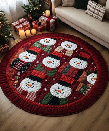 Snowman Parade Quilted Round Mat