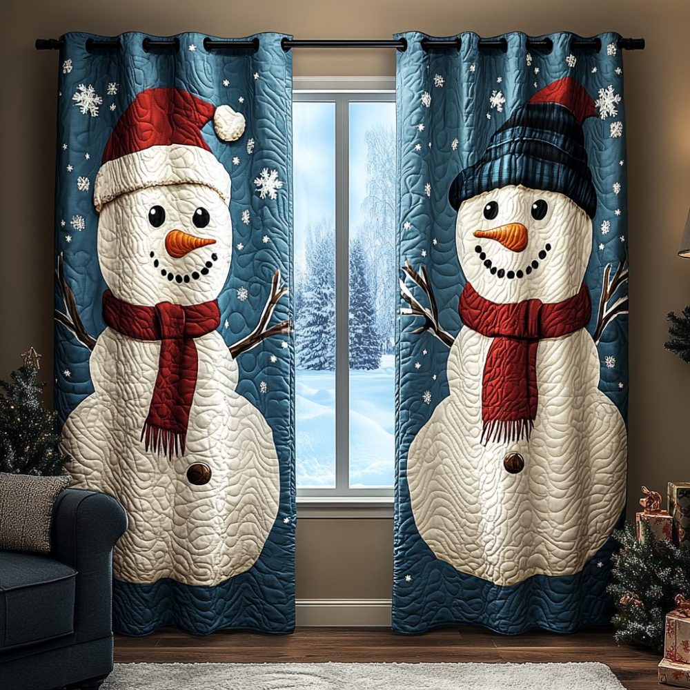 Snowman Scene Quilted Curtains