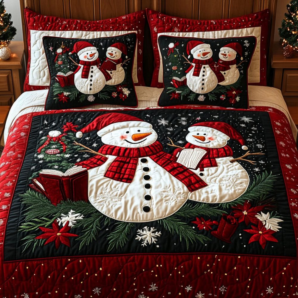 Snowman Sleigh Retreat 3-Piece Quilted Bedding Set