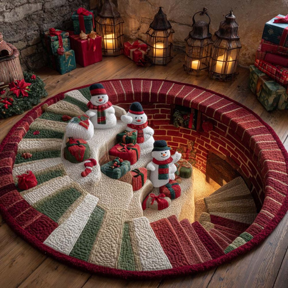 Snowman Spiral Joy Quilted Round Mat