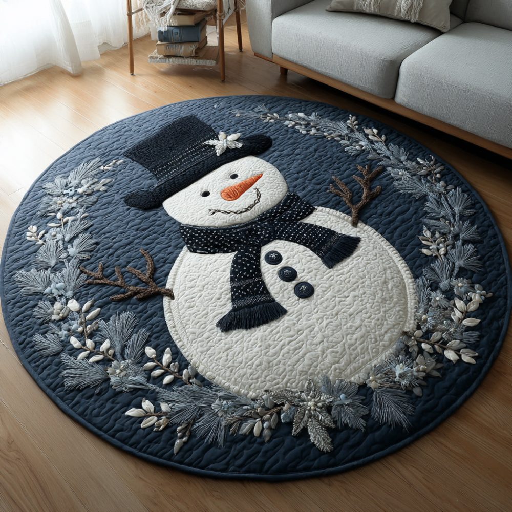 Snowman Wreath Quilted Round Mat