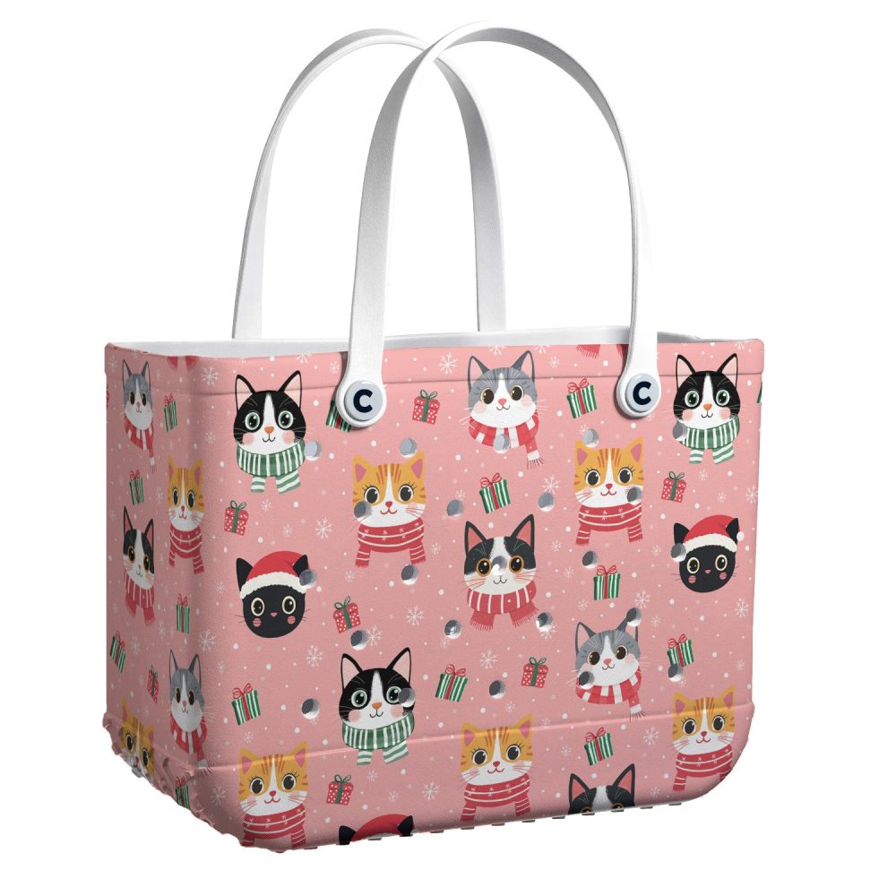 Bucket Tote Bag, Limited Edition Bogg Bag, Beach Bag Snowy Cats