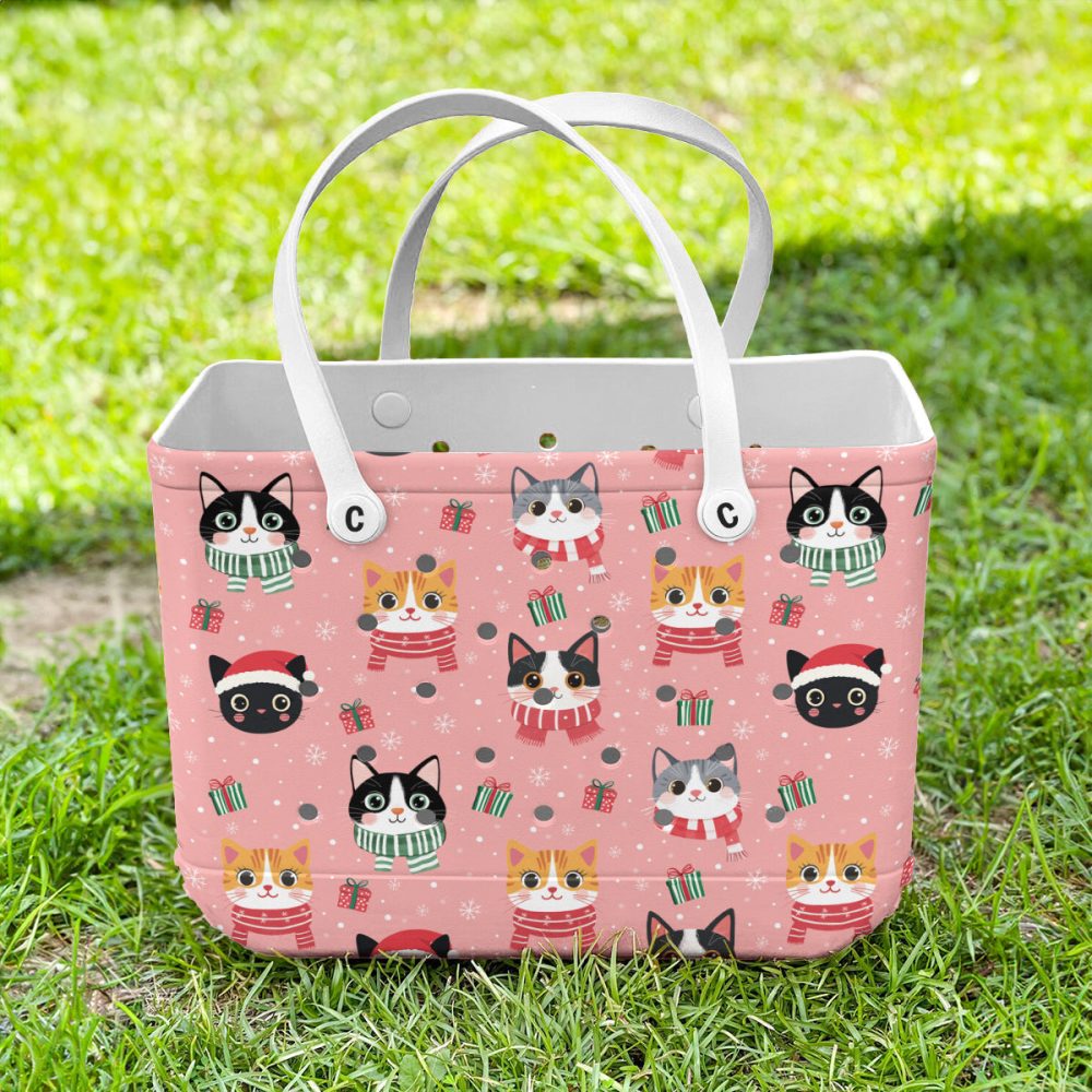 Bucket Tote Bag, Limited Edition Bogg Bag, Beach Bag Snowy Cats - Image 4